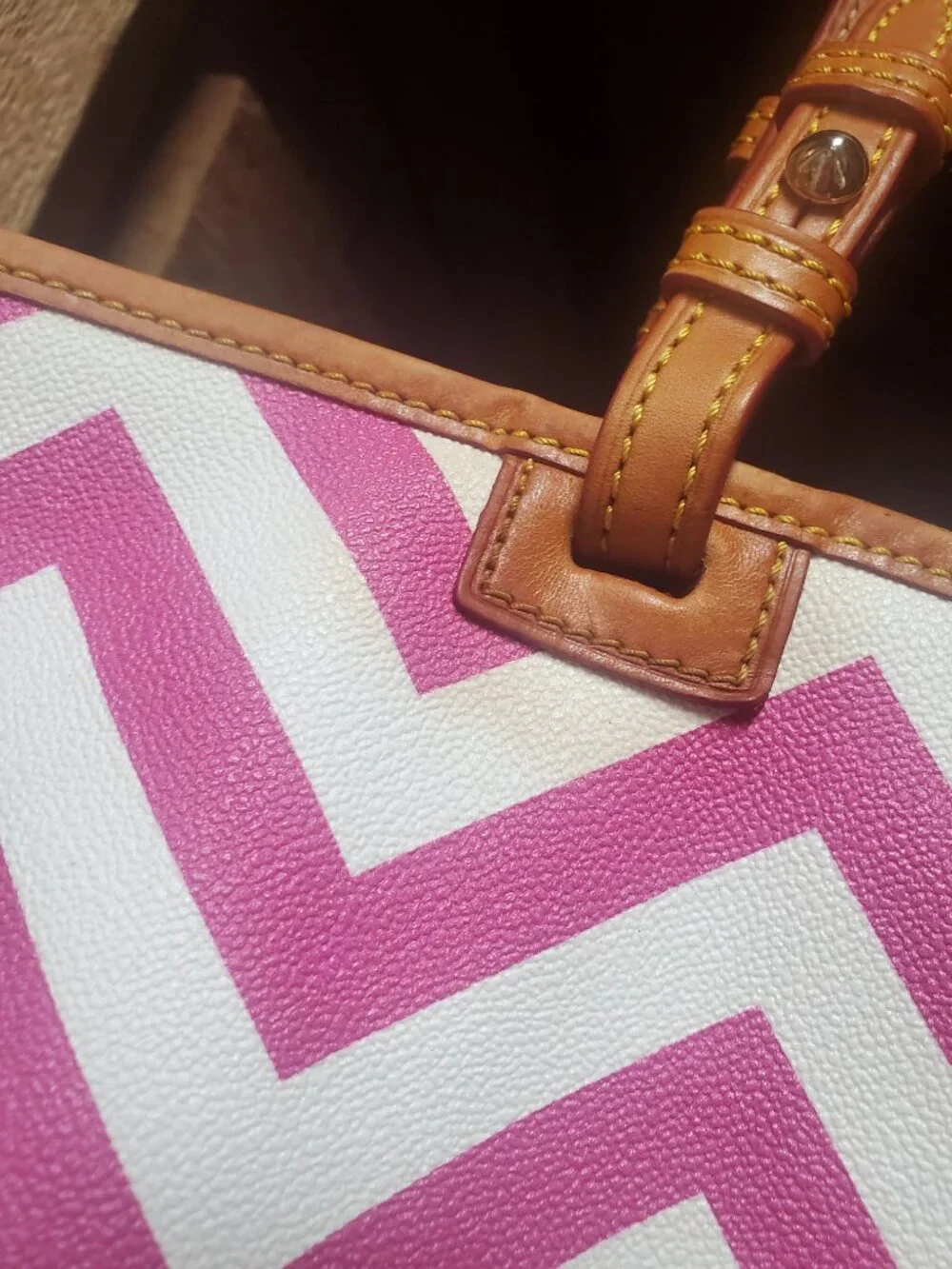 Authentic Pink and white Chevron Dooney and Bourke Tote Purse